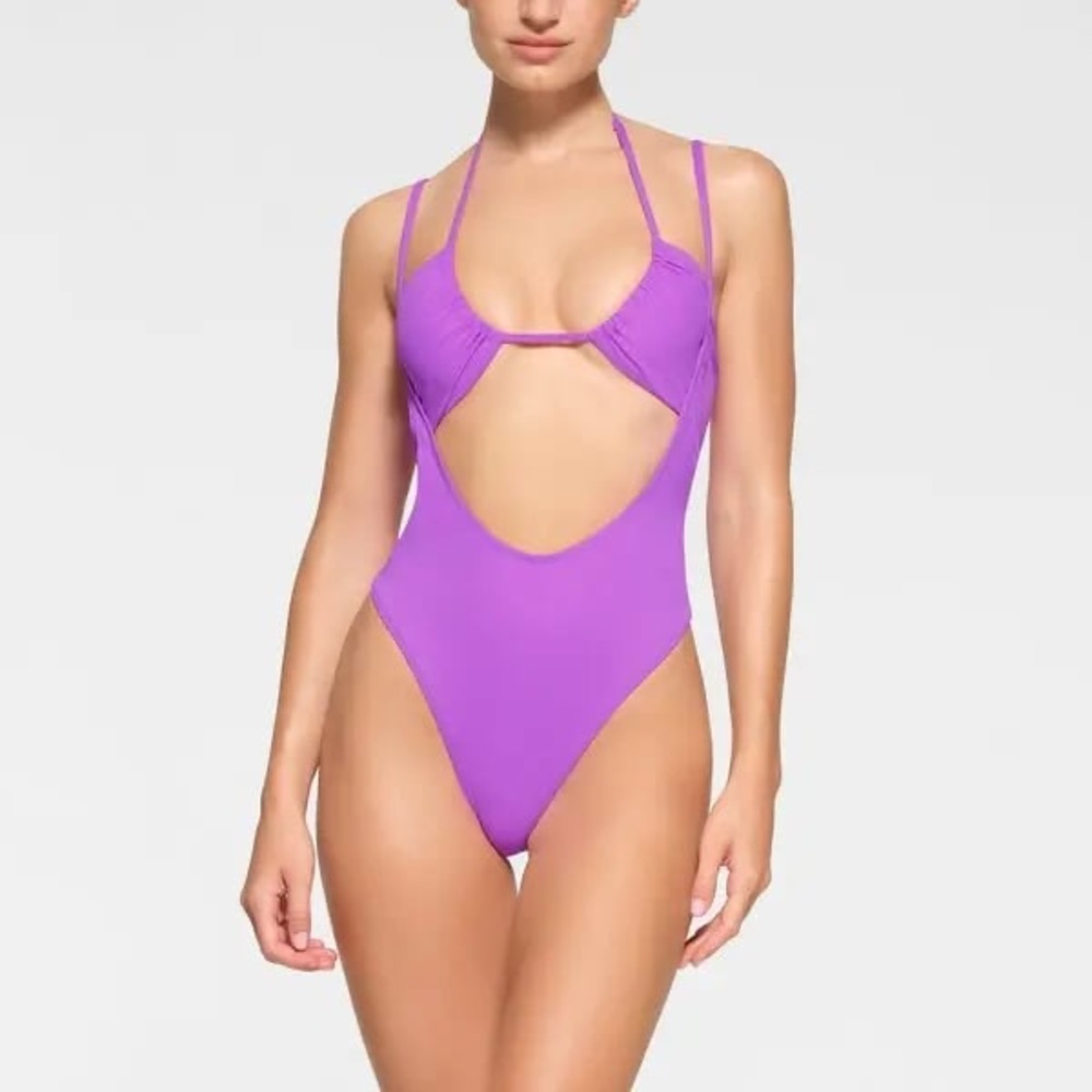 SKIMS Purple One Piece Swimsuit with Cutout Design
